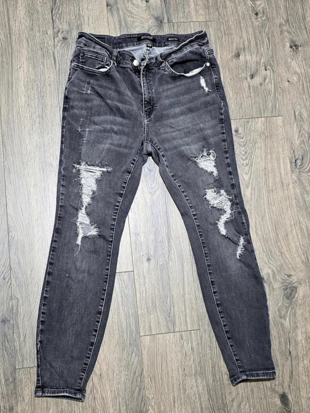 Judy Blue Distressed Skinny Fit Jeans Gray Waist 14W